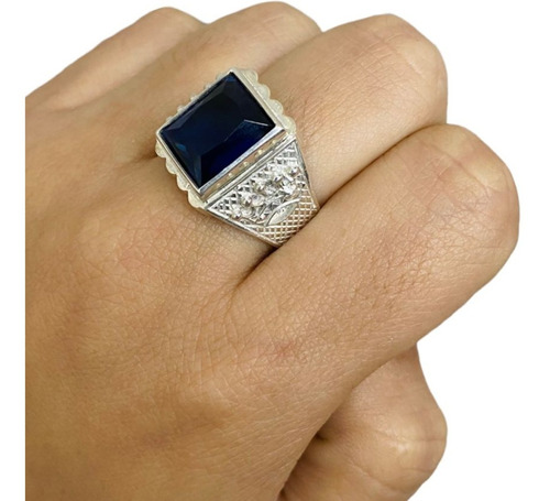 Anillo Sello Plata 925 Azul Hombre Regalo 