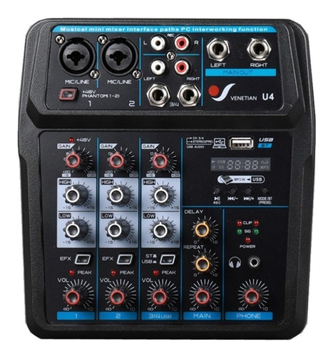 Consola Venetian U4 Mixer 4 Streaming Con Interface Usb Pc