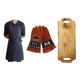 Kit Parrilla Delantal Guantes Asador Tabla Asado Grande