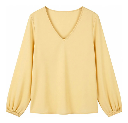 Blusa Mujer Lisa De Manga Corta Con Escote En V