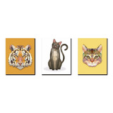 Triptico 60x25 Cms Decorativo Poliart Animales7 Tigre Gatos