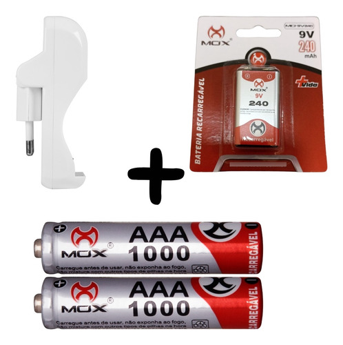 Kit Mox Cp30 + Pilha Recarregável Aaa 1000 C/2 + 9v 240 