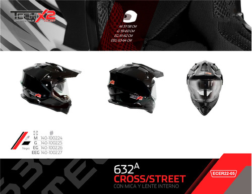 Casco Techx2 632a Cross/calle Negro Ecer22-05