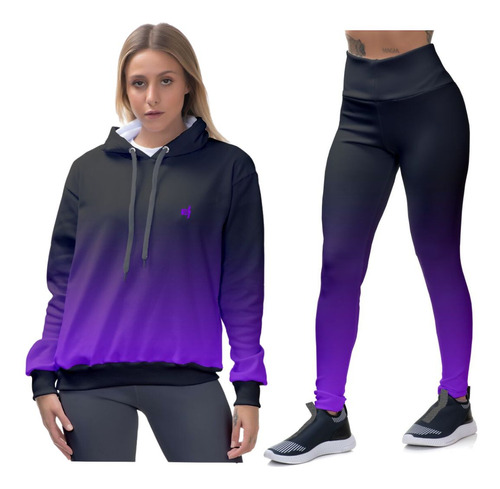 Kit Calça Legging Feminina Alto Blusa Moletom Capuz Conjunto