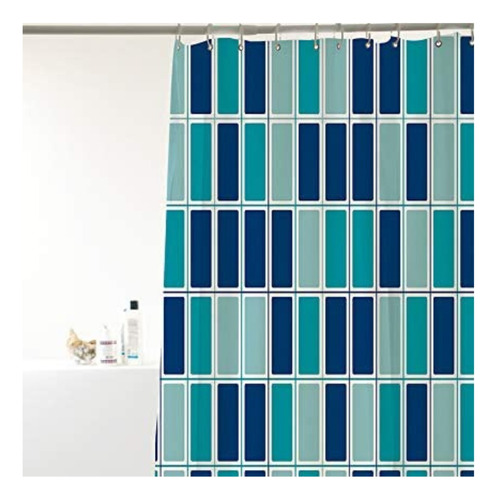 Cortina Box Banheiro Peva 180x160cm Ganchos Pastilhado Azul