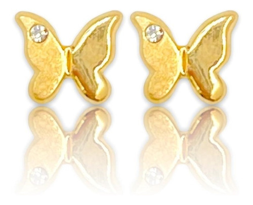 Aretes Mariposa Piedra Oro Puro 10k Dama Broquel 6x7 Mm