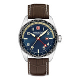 Reloj Swiss Military Smwgb0000506 Para Hombre Cristal Zafiro Color De La Malla Marrón Oscuro Color Del Bisel Azul/beige Color Del Fondo Azul