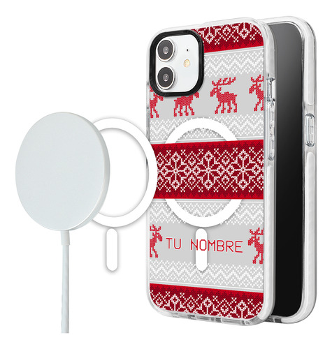 Funda Para iPhone Magsafe Ugly Sweater Navideño Rojo Nombre