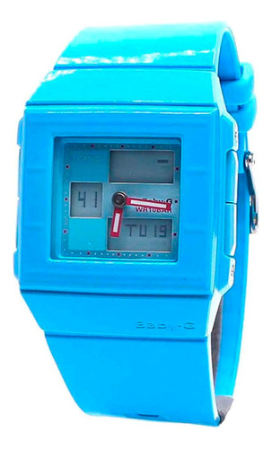 Reloj Deportivo Casio Square Shock Bga-200 Para Mujer, Bisel Azul, Color Azul Bebé, Color De Fondo Transparente