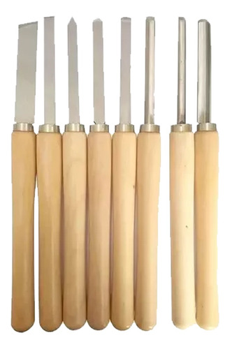 Set 8 Gubias Profesional Acero Mango Madera Para Torno