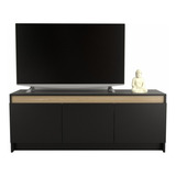 Mueble Rack Mesa Modular Tv Nórdico Melamina - Everest 135cm Color Combinado Negro Con Olmo Finlandés