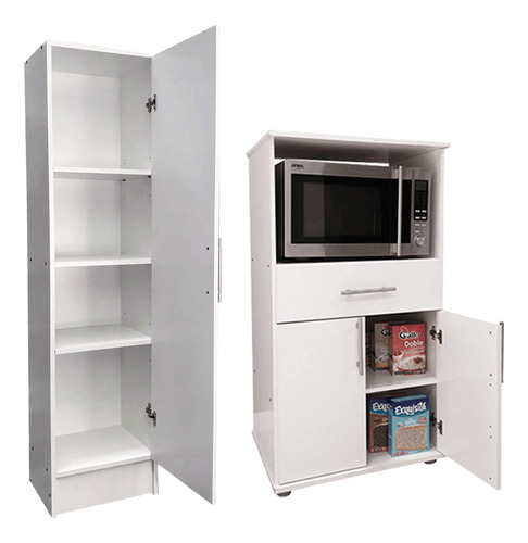 Combo Mueble Cocina Portamicroondas Y Grill + Despensero