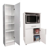 Combo Mueble Cocina Portamicroondas Y Grill + Despensero