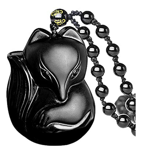 Cadena, Collar Para Hombr Obsidiana Negra Buda Yin Yang Lobo