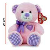 Peluche Oso Con Moño Y Corazon Bordado 25cm - Phi Phi Toys Color Rosa