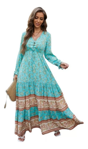 Maxi Vestido Largo Bohemio Floral Vintage Boho Chic Hipp [u]