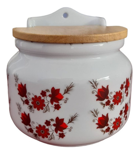 Saleiro Parede/bancada Redondo Flor Vermelha 1 Kg Porcelana 