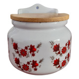 Saleiro Parede/bancada Redondo Flor Vermelha 1 Kg Porcelana 