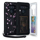 Funda Negra Flores Tarjetera Para LG V40 Thinq