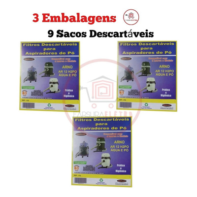 9 Sacos Descartáveis Para Aspirador De Pó Arno H2po E Ar12