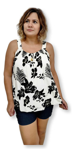 Blusa Bata Feminina Regata Viscose Estampada Gg Plus Size