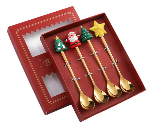 Set De Regalo De Cucharas Navideñas De Acero Inoxidable De 4