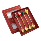 Set De Regalo De Cucharas Navideñas De Acero Inoxidable De 4