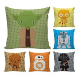 Juego 6 Fundas Almohadas Cojin Star Wars Niños Algodón Lino