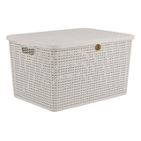 Caja De Ratán Plástico C/tapa 46 Cm Blanco Marca La Ardilla