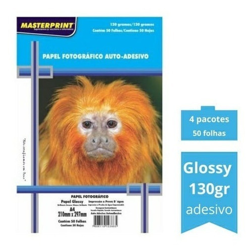 Papel Foto Adesivo Glossy 130g A4 Masterprint 200 Folhas