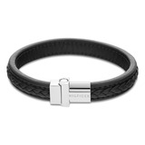 Pulsera De Cuero Negro Y Acero Inoxidable Trenzado Magnético