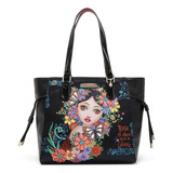 Bolsa Tote Nicole Lee Alma De Colores Edición México Ss24 Acabado De Los Herrajes Níquel Correa De Hombro Negro Diseño De La Tela Lisa