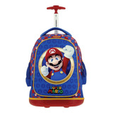 Mochila Chenson Con Ruedas Grande Mario Bros Azul Marsh