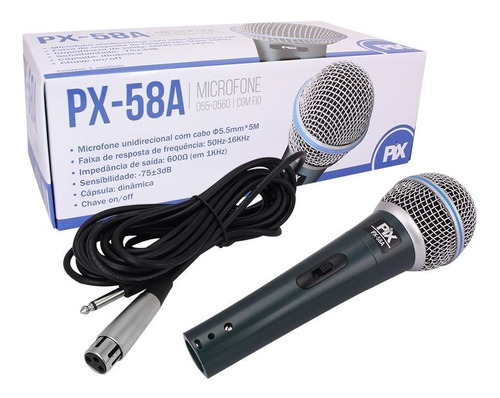 Microfone Dinamico Unidirecional Com Fio Px-58a 055-0560 Pix Cor Cinza-escuro