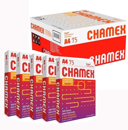 Caixa De Papel Sulfite 75g Chamex A4 - C 2500 Folhas Branco