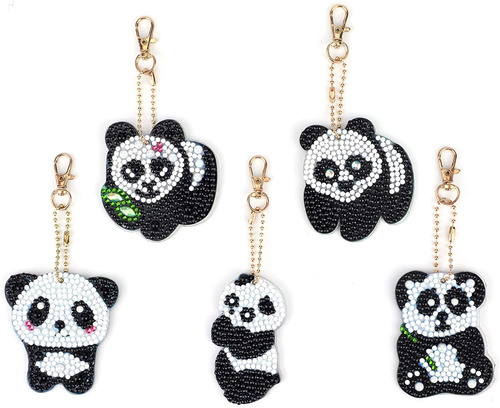 Kit Pintura Con Diamantes 5d Oso Panda Llavero 5 Unidades