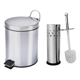 Kit Cesto Lixeira Banheiro 3 Litro C/ Escova Sanitária Inox 