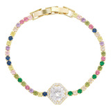 Pulsera Oro 14k Laminado Swarovski Colores 17-19cm Ajustable