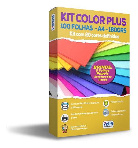 Papel Color Plus A4 - 180g/m2 Com 100 Folhas