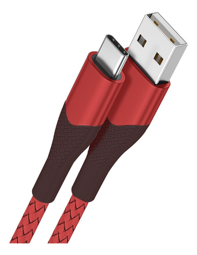 Cable De Datos Usb Tipo C Carga Rápida 2 Metros Nylon Rojo