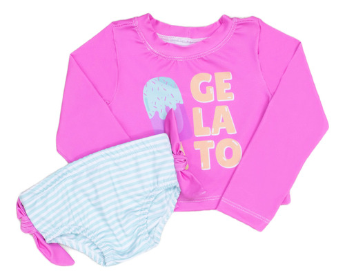 Conjunto Praia Infantil Menina Cropped Calcinha Proteção Uv