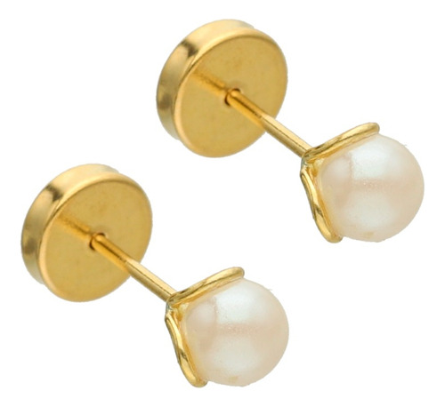 Aros Abridores Oro Lili 18k Perla Canastita 4mm Li-130s 