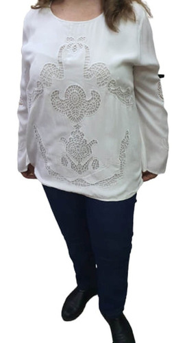 Blusa De Rayon Importada Con Bordado Y Calado T L