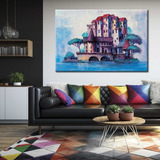 Cuadro Canvas Antigua Mansion Colores Oleo Bastidor 60x40