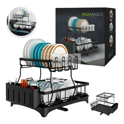 Escurridor Trastes Pro 2 niveles bandeja con canaleta 360° color negro | MercadoLibre
