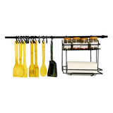 Kit Cocina Especiero Porta Rollo Colgante Gancho Negro 90 Cm