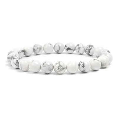 Pulseira Pedra Natural Howlita Branca Bolinhas 8mm - Comprimento 16 Cm Cor Branco Diâmetro 8 Cm | MercadoLivre