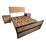 Cama Cubo Matrimonial Industrial Madera + 2 Mesas De Luz