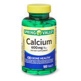 Cálcio 600 Mg Spring Valley 100 Tablets Importado Usa