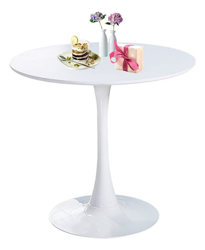 Mesa De Comedor Redonda Blanca Con Base De Pedestal, Mesa De